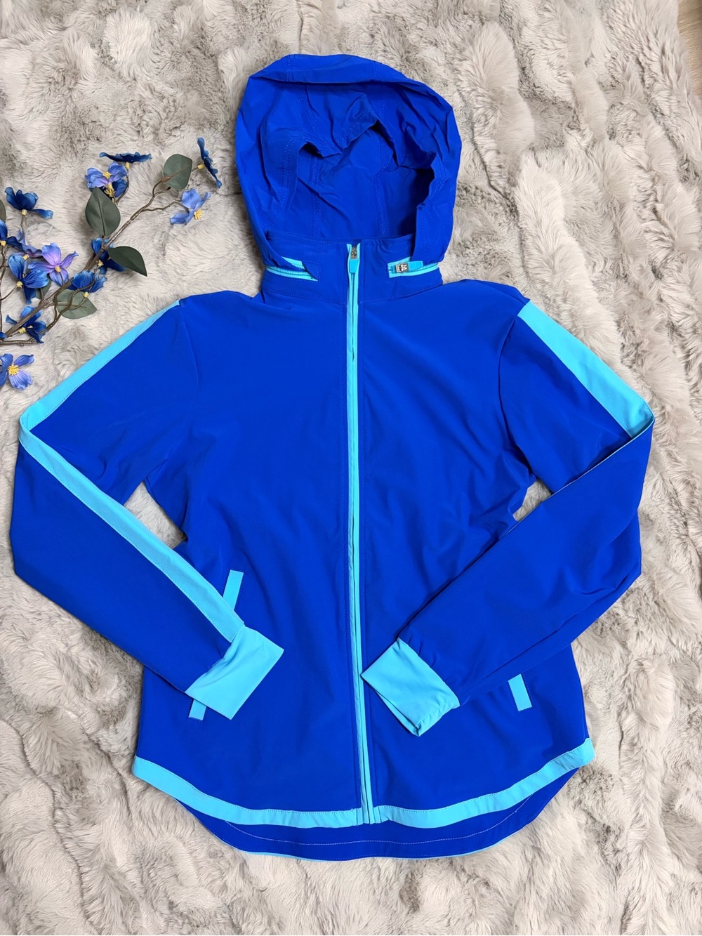 Lands' End Women Size S 6-8 Blue Athletic Full Zip Hooded Jacket windbreaker